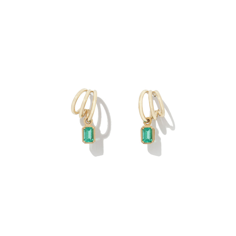 Tripple Huggie Emerald Earrings